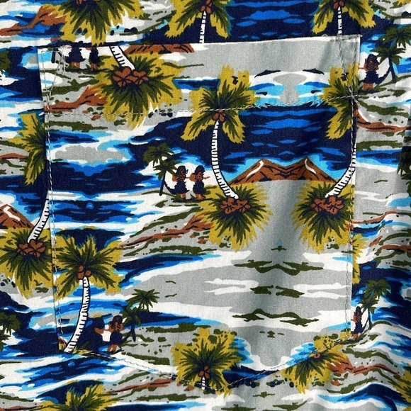 MBX Mens Paradise Shirt Short Sleeve Button Up Blue Green Cotton Hawaiian Size M - Picture 5 of 11